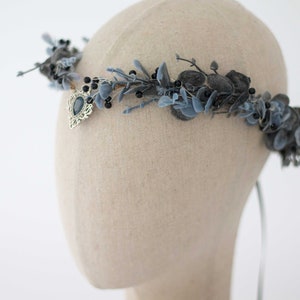 Dark Elven Flower Crown: Black Wedding Hairband, Nymph Tiara