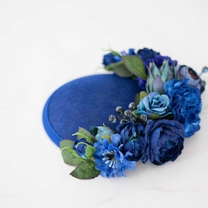 Royal blue fascinator hats for women derby, royal ascot hat, wedding guest floral headpiece, tea party head piece, women's fascinator image 5