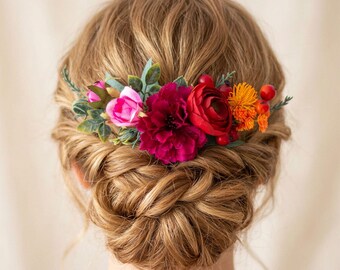 Colorful Floral Hair Comb: Frida Wedding Headpiece