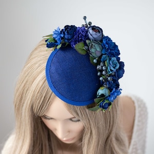 Royal blue fascinator hats for women derby, royal ascot hat, wedding guest floral headpiece, tea party head piece, women's fascinator image 4