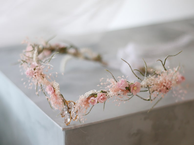 Elven fairy crown, woodland diadem, blush floral crown, fairy flower crown, elf tiara, elf headpiece, elvish tiara, babys breath elven crown image 7