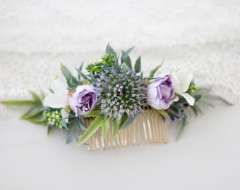 Bridal purple comb, purple flower comb, bridal hair comb, floral comb for wedding, flowers for hair