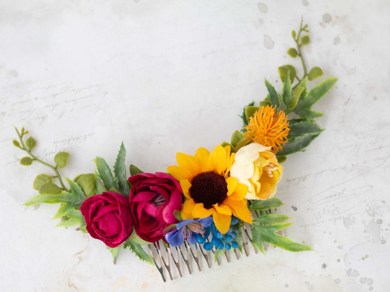 Sunflower Hair Comb Colorful Flower Comb for Wedding Bright Etsy