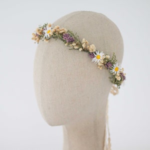 Meadow flower crown, dried flower crown for wedding, daisy floral crown, wildflower headband, dainty flower headband, flower girl halo image 8