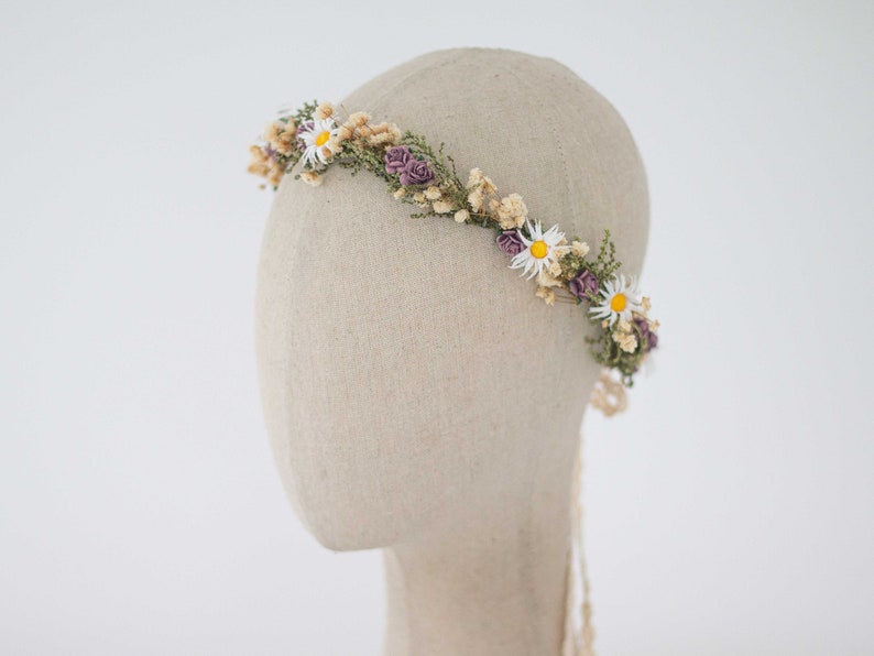 Meadow flower crown, dried flower crown for wedding, daisy floral crown, wildflower headband, dainty flower headband, flower girl halo image 8