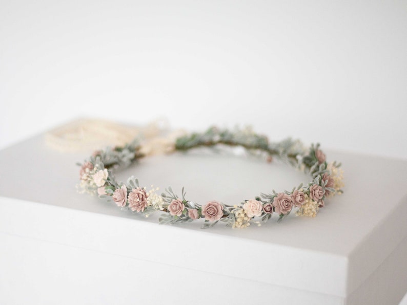 Bloemen Diadeem Bruid Bloemenkroon Tiara Nepbloemen Bruids Tiara Bloemen Bruid Bloemen Haar Bloemenslinger Vintage Hoofd Krans Hoofdband afbeelding 5