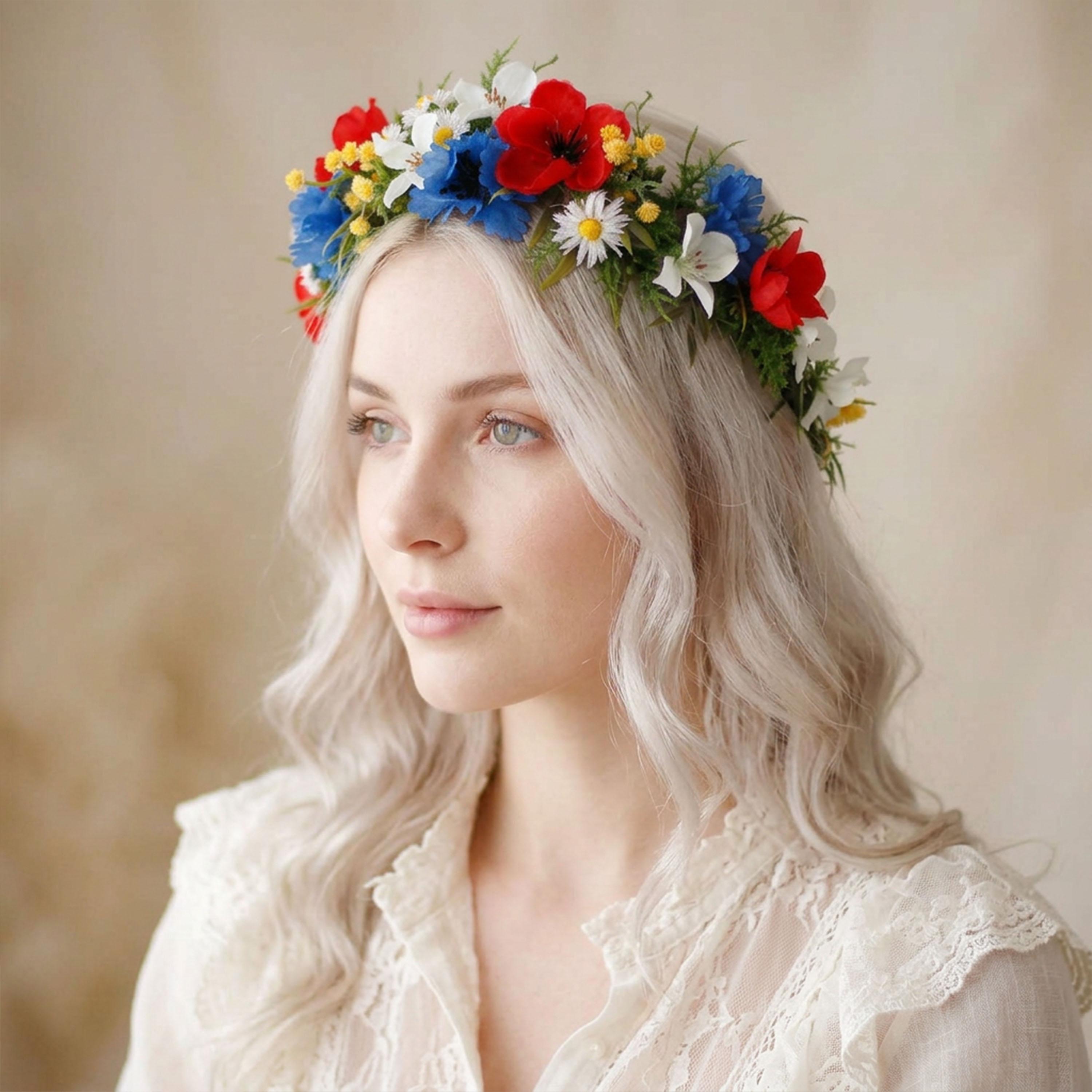 Red Poppy & Cornflower Crown: Country Floral Wreath - Etsy