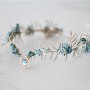 Blue Elven Tiara, Medieval Wedding Circlet, Woodland Fairy Flower Crown ...