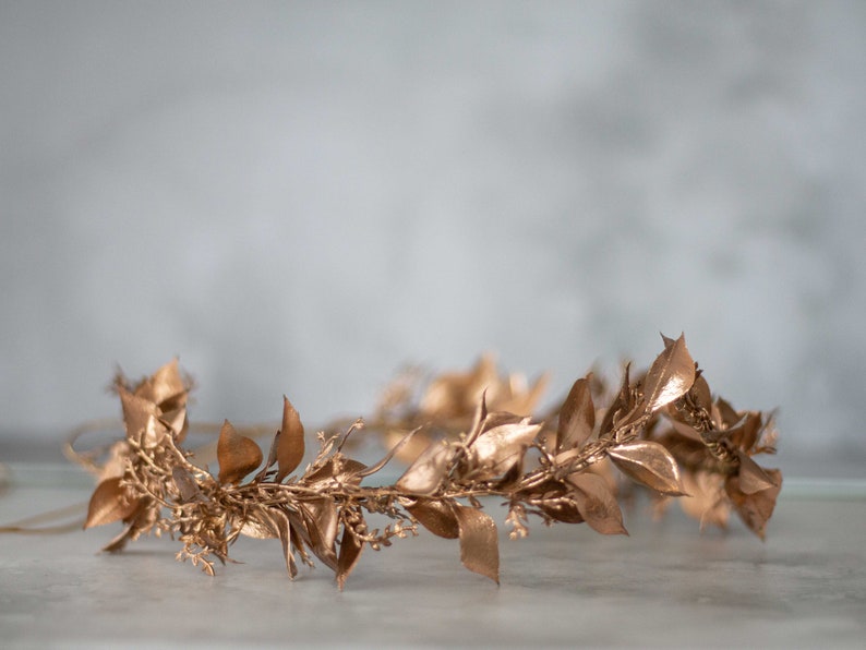 Gold leaf crown, greek flower crown, gold leaves headband, goddess gold headband, gold fern leaf wreath, golden headpiece, flower girl halo image 8