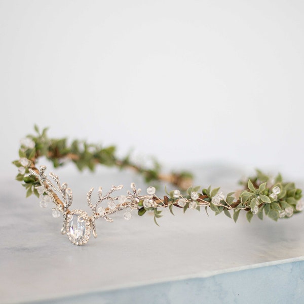 Fairy crown, elven circlet, woodland headpiece, bridal tiara, forest elf floral crown, enchanted faerie woodland headband, elf head piece