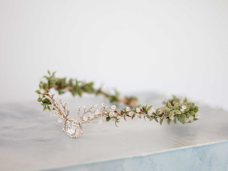 Fairy crown, elven circlet, woodland headpiece, bridal tiara, forest elf floral crown, enchanted faerie woodland headband, elf head piece image 1