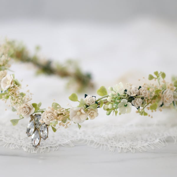 Elven fairy crown, elvish flower crown, elf headpiece, ivory flower crown