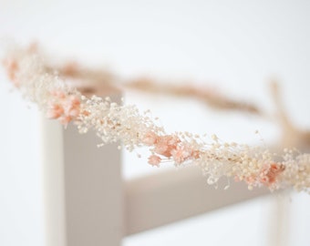 Blush dried flower crown, pale pink hair wreath wedding, babys breath flower crown, dainty flower headband, bridesmaid flower girl halo