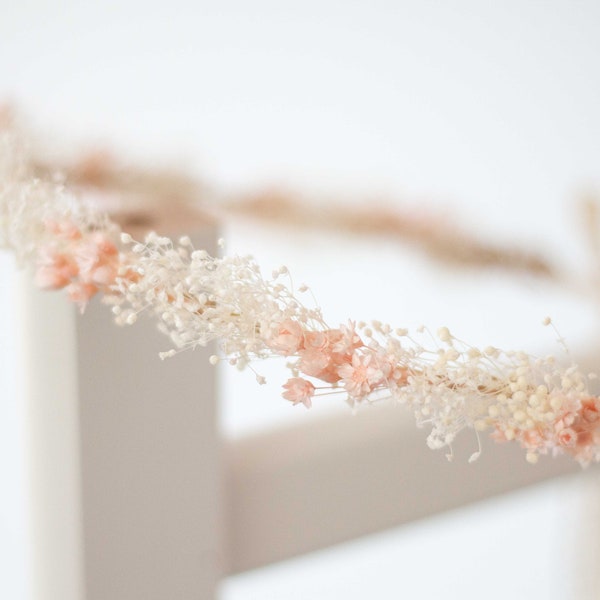 Blush dried flower crown, pale pink hair wreath wedding, babys breath flower crown, dainty flower headband, bridesmaid flower girl halo