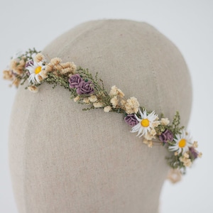 Meadow flower crown, dried flower crown for wedding, daisy floral crown, wildflower headband, dainty flower headband, flower girl halo image 9