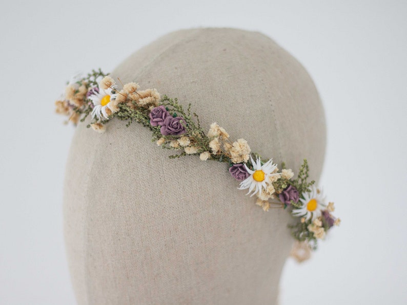 Meadow flower crown, dried flower crown for wedding, daisy floral crown, wildflower headband, dainty flower headband, flower girl halo image 9