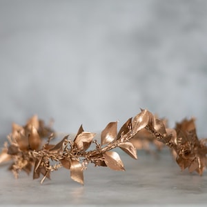 Gold leaf crown, greek flower crown, gold leaves headband, goddess gold headband, gold fern leaf wreath, golden headpiece, flower girl halo image 1