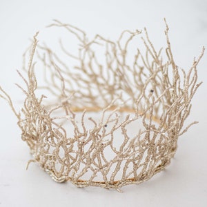 Gold glitter crown, gold twig crown, glitter halo headpiece, festival headband, gold twig headband, winter queen crown, ice queen