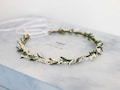 Dried Flower Crown: Green & White Wedding Hair Wreath, Dainty Headband product logo