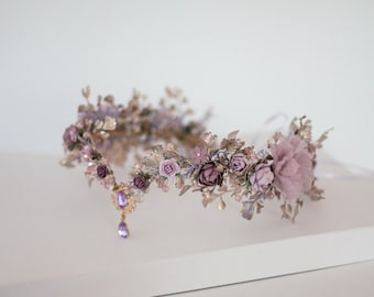Dusty Purple Elven Crown: Lavender Flower Hairband, Fairycore Tiara