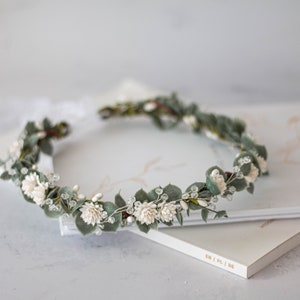 Eucalyptus flower crown wedding, green flower crown, eucalyptus headband, greenery bridal wreath, wedding headpiece, flower girl halo image 7