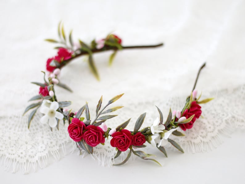 boho bride crown rustic bridal crown flower hair accessories Fuchsia flower crown wedding country floral headband
