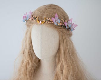 Butterfly Crescent Moon Tiara: Fantasy Wedding Headpiece
