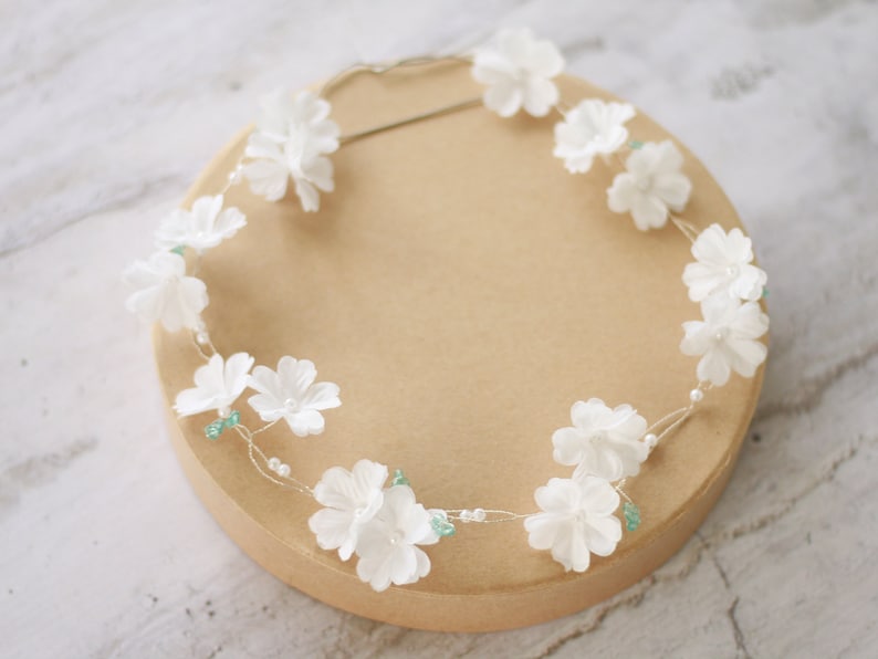 dainty flower crown minimalist silver wedding crown bridal flower crown white flower crown wedding hair vine Dainty hair vine wedding