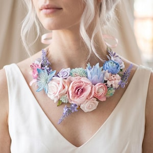 Pastel Floral Bib Necklace: Boho Statement Jewelry
