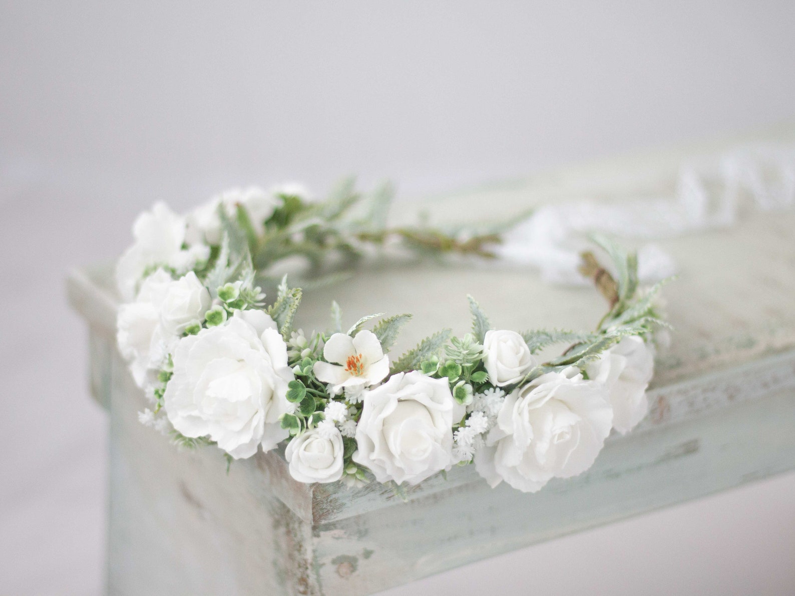 White Flower Crown Wedding White Rose Flower Crown Wedding Etsy