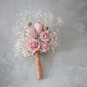 Boutonniere and corsage set, dried flower bracelet, baby's breath corsage, bracelet for mothers bridesmaids flower girls image 3