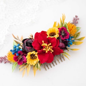 Colorful flower comb for wedding, bright bridal comb, mexican flower hair comb, rainbow floral headpiece