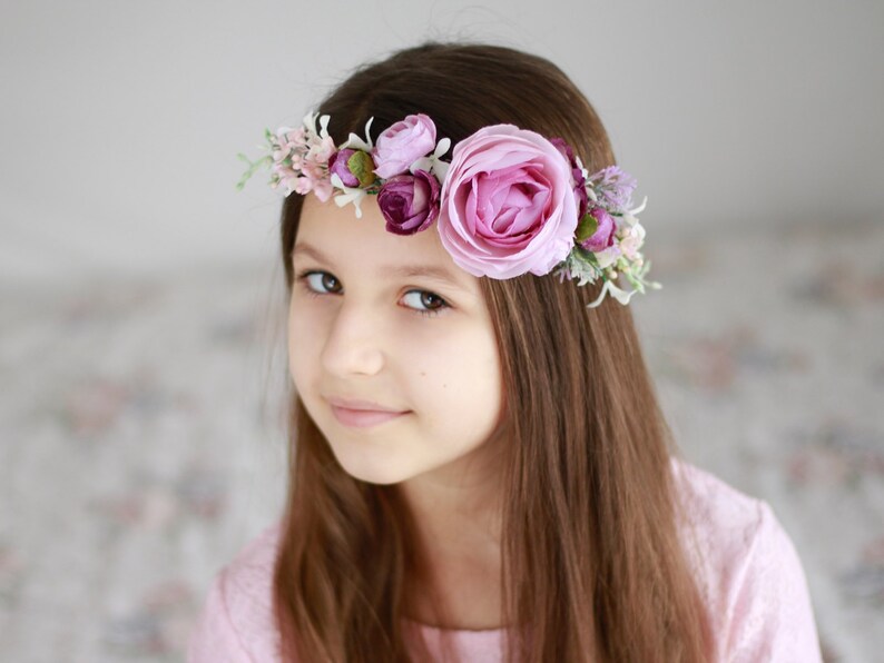 Purple peony flower crown first communion floral crown flower girl
