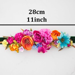 Colorful flower belt for dress, vibrant color flower belt for gown, velvet sash for baby shower, belt for pregnancy, bride bridesmaid sash image 4