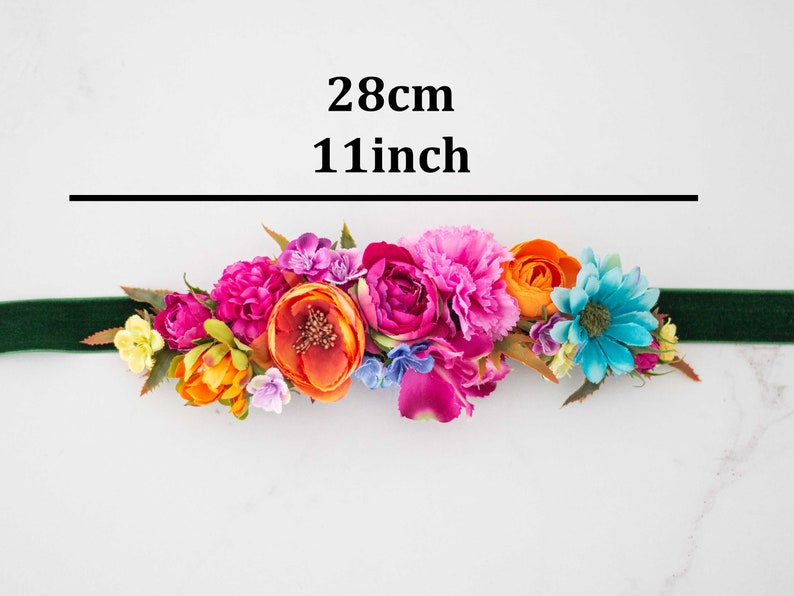 Colorful flower belt for dress, vibrant color flower belt for gown, velvet sash for baby shower, belt for pregnancy, bride bridesmaid sash image 4