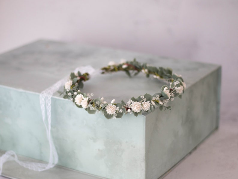 Eucalyptus flower crown wedding, green flower crown, eucalyptus headband, greenery bridal wreath, wedding headpiece, flower girl halo image 8