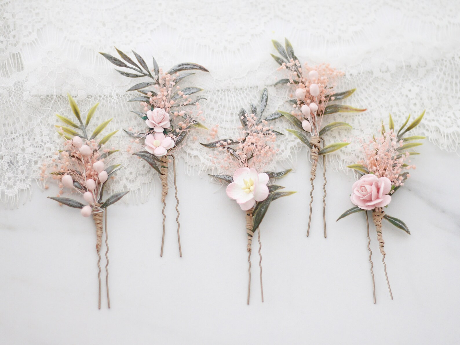 Blush Flower Hair Pins Set Dried Floral Hair Pins Blush Etsy