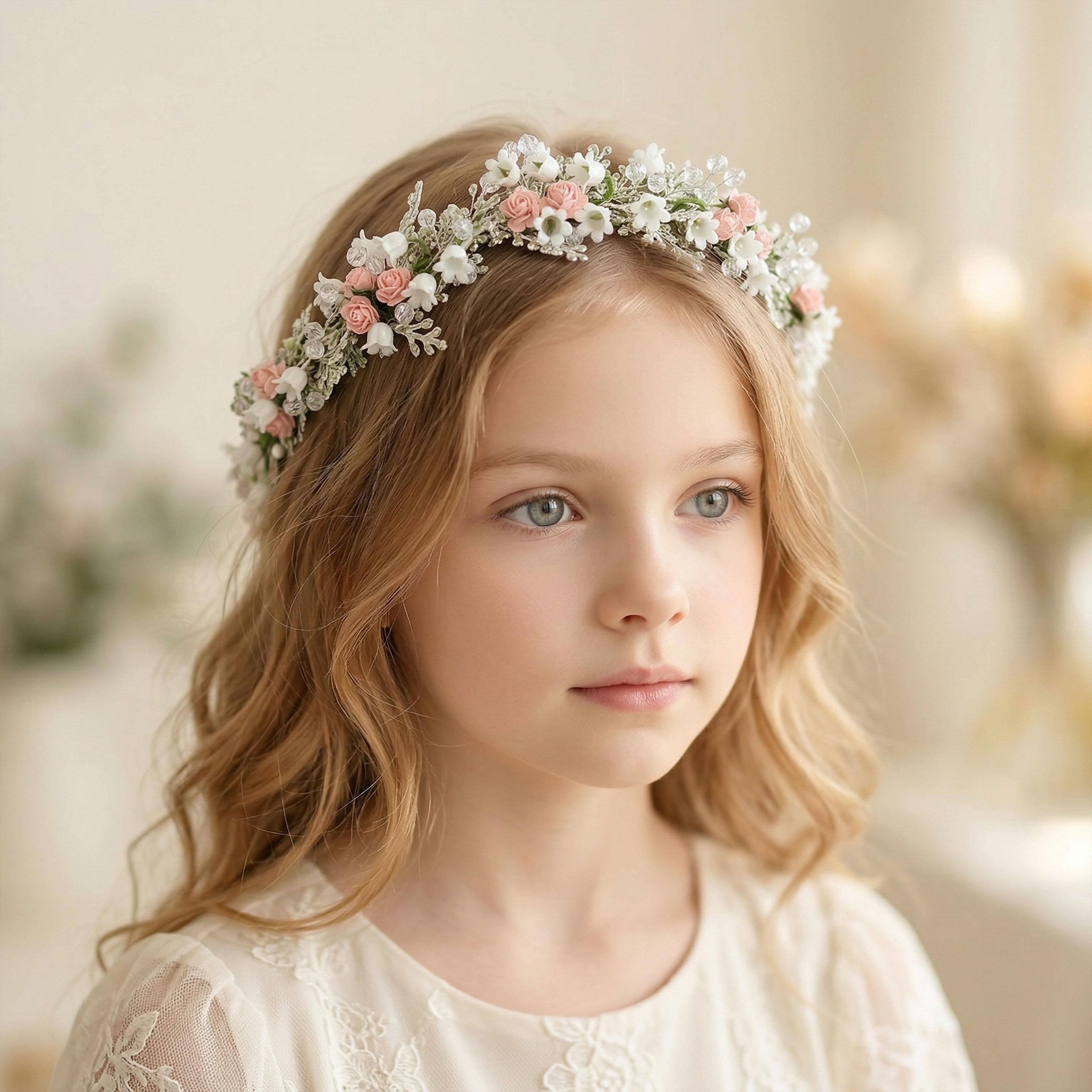 Corona di fiori bianchi per capelli: copricapo da sposa per la prima comunione - Italia