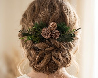 Pine Cone Wedding Hair Comb: Greenery Bridal Headpiece