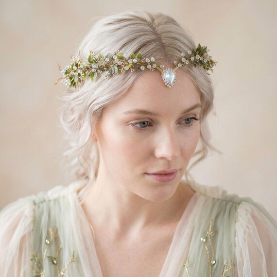Gold Crystal Tiara Headband with Iridescent Stones FAST SHIPPING!!! Gold Headband With Hot Pink Stones  main image 4
