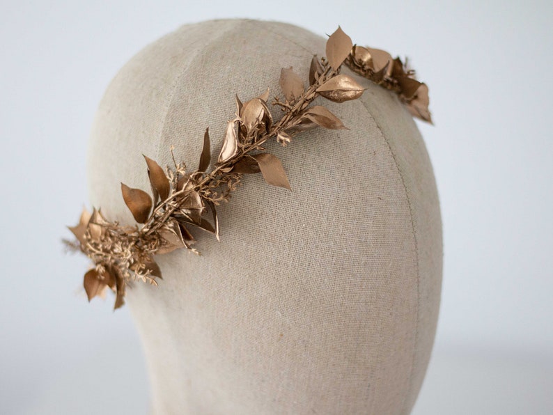 Gold leaf crown, greek flower crown, gold leaves headband, goddess gold headband, gold fern leaf wreath, golden headpiece, flower girl halo image 5