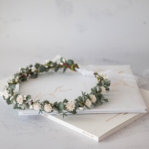 Eucalyptus flower crown wedding, green flower crown, eucalyptus headband, greenery bridal wreath, wedding headpiece, flower girl halo image 2