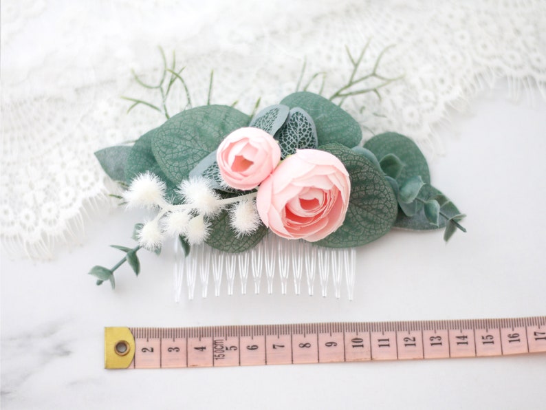 boutonniere and comb set of 2 Blush peony flower comb with eucalyptus leaves for wedding