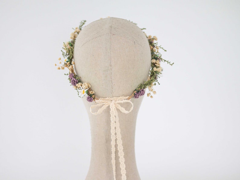 Meadow flower crown, dried flower crown for wedding, daisy floral crown, wildflower headband, dainty flower headband, flower girl halo image 6