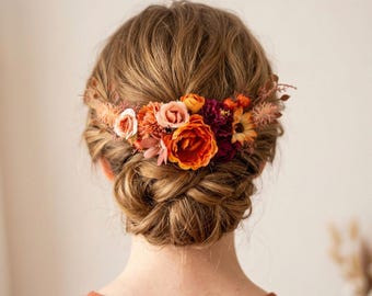 Autumn Floral Hair Comb: Terracotta Wedding Headpiece