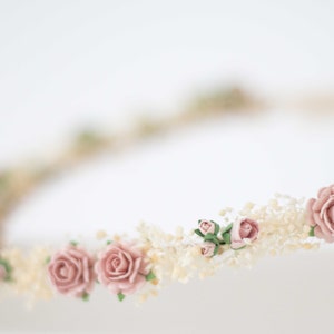 Corona de flores preservadas, diadema de novia con flores secas, tocado paniculata preservada imagen 7