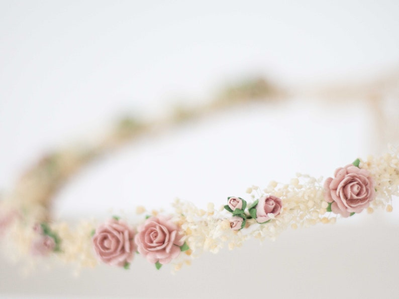Corona de flores preservadas, diadema de novia con flores secas, tocado paniculata preservada imagen 7