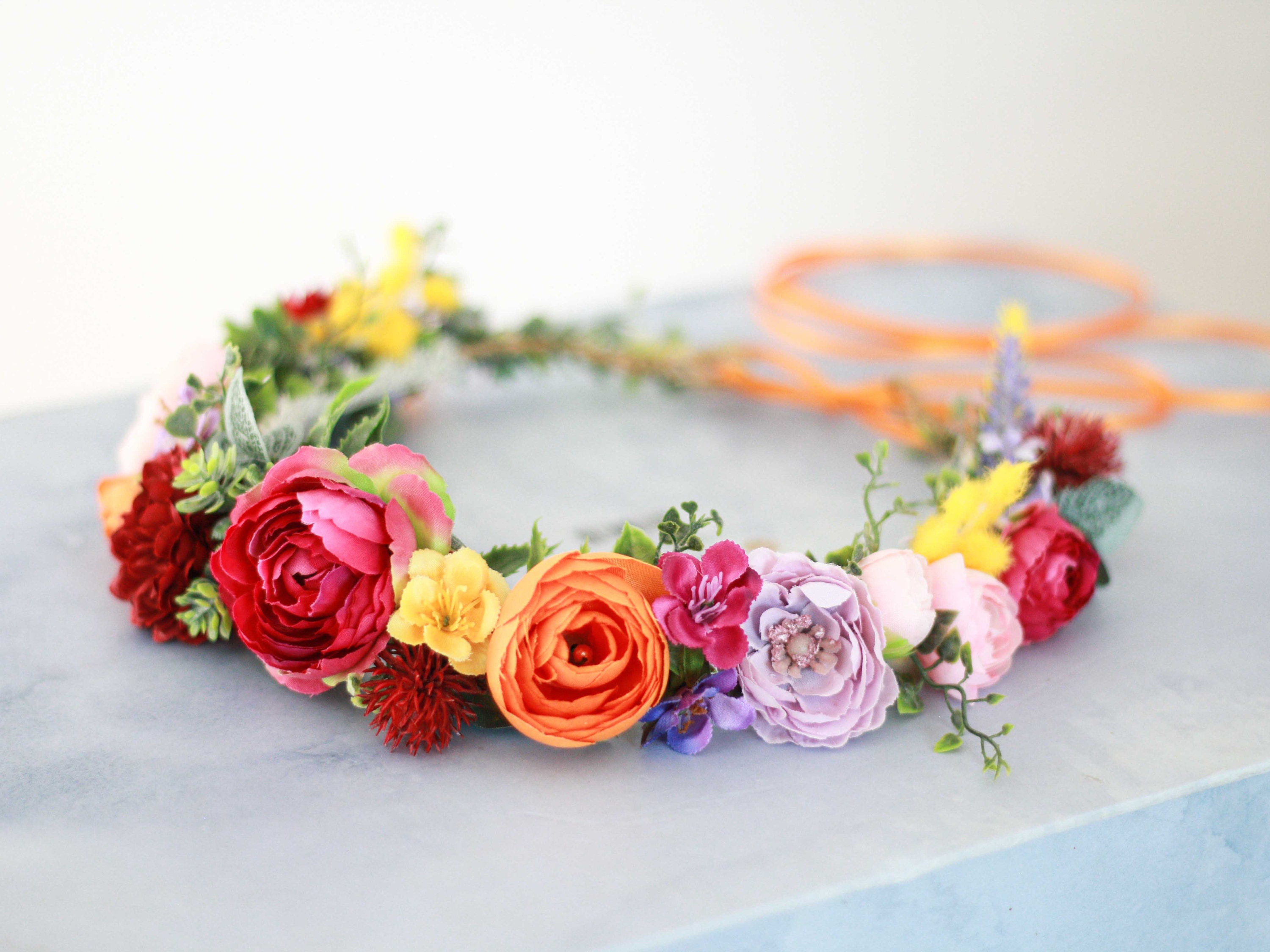 Rainbow Flower Crown Headbands for Girls Women Pride Party Floral Hair Accessory Pride Rainbow Flower Crown Headband Gay Hair Bands Lesbian  main image 2
