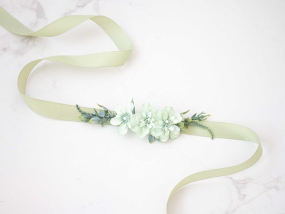 mint green dress sash Mint Green Flower Belt: Wedding Dress Sash, Baby Shower Decor