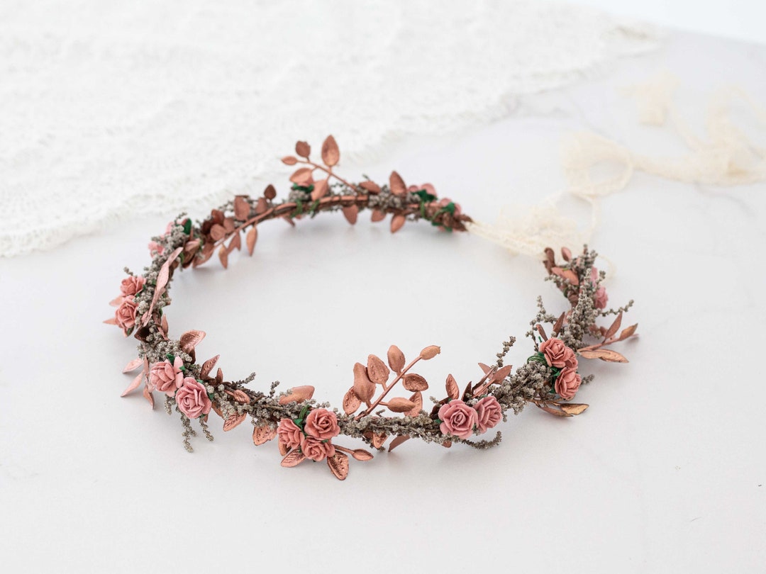Rose Gold Flower Crown for Wedding Thin Flower Halo Dainty Etsy